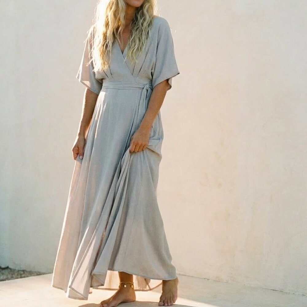 Clad and cloth grey wrap maxi dress Addison dress small neutral maxi long - Picture 3 of 8
